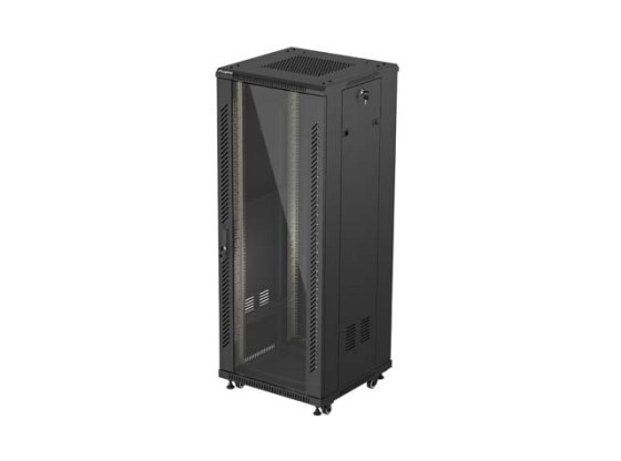 19" RACK SZEKRÉNY SZABADON ÁLLÓ 32U/600X600 (FLAT PACK) ÜVEGAJTÓVAL FEKETE LANBERG