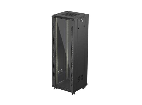 19"-OS SZABADON ÁLLÓ RACK SZEKRÉNY 37U/600X600 (FLAT PACK) ÜVEGAJTÓVAL FEKETE LANBERG