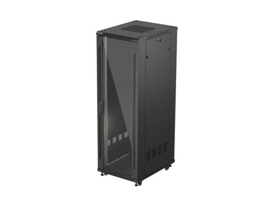 19"-OS SZABADON ÁLLÓ RACK SZEKRÉNY 37U/600X800 (FLAT PACK) ÜVEGAJTÓVAL FEKETE LANBERG