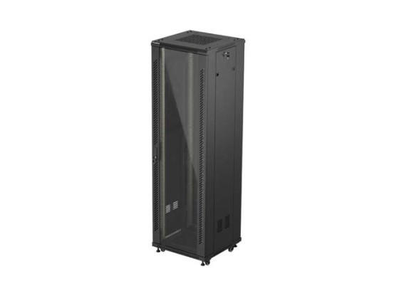 19" RACK SZEKRÉNY SZABADON ÁLLÓ 42U/600X600 (FLAT PACK) ÜVEGAJTÓVAL FEKETE LANBERG