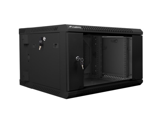 19"-OS, KÉTRÉSZES, FALRA SZERELHETŐ RACK SZEKRÉNY 6U/600X600 (LAPOS CSOMAGOLÁS) FEKETE LANBERG