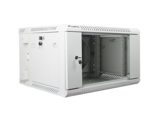 19"-OS, KÉTRÉSZES, FALRA SZERELHETŐ RACK SZEKRÉNY 6U/600X600 (LAPOS CSOMAGOLÁS) SZÜRKE LANBERG