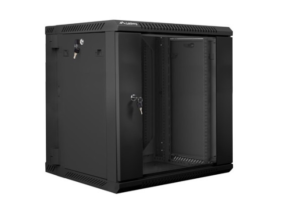 19"-OS, KÉTRÉSZES, FALRA SZERELHETŐ RACKSZEKRÉNY 12U/600X600 (LAPOS CSOMAGOLÁS) FEKETE LANBERG