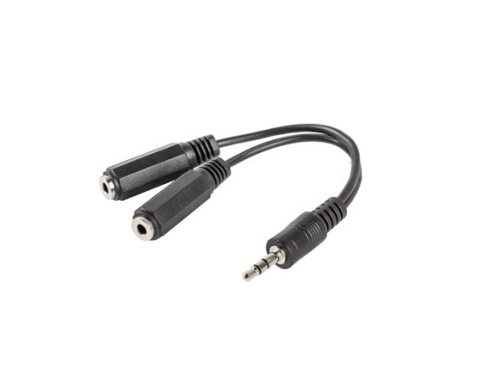 MINIJACK 3.5MM(M) 3PIN->2X MINIJACK 3.5MM(F) 3PIN ADAPTER KÁBEL 10CM FEKETE LANBERG