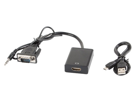 VGA(M)+MINIJACK 3.5MM(M)-&gt;HDMI(F) ADAPTER KÁBEL 20CM FEKETE LANBERG