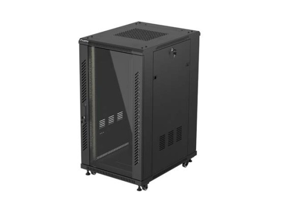 INSTALLÁCIÓS SZEKRÉNY ÁLLVÁNY 19" 22U 600X800 FEKETE ÜVEGAJTÓ LANBERG (FLAT PACK)