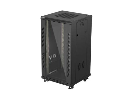 INSTALLÁCIÓS SZEKRÉNY RACK 19" 22U 600X600 FEKETE ÜVEGAJTÓ LANBERG (FLAT PACK)