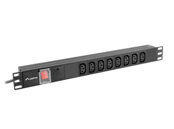 TÁPELOSZTÓ EGYSÉG (PDU) 19" LANBERG 1U 16A 2M 8X IEC C13 ALJZAT FEKETE C20