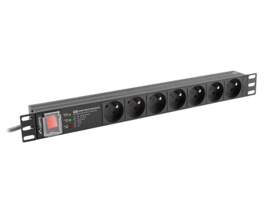 HÁLÓZATI ELOSZTÓ EGYSÉG (PDU) PRO 19" LANBERG 1U 16A 2M 7X FRANCIA KONNEKTOROK SPD-3MP FEKETE