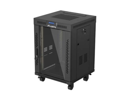 19" RACK SZEKRÉNY 19" SZABADON ÁLLÓ 15U/600X600 (FLAT PACK) ÜVEGAJTÓVAL LCD FEKETE LANBERG V2