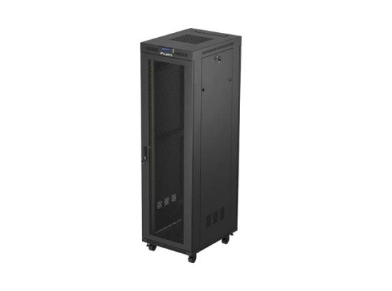 19" RACK SZEKRÉNY SZABADON ÁLLÓ 42U/600X800 (FLAT PACK) HÁLÓS AJTÓVAL LCD FEKETE LANBERG V2