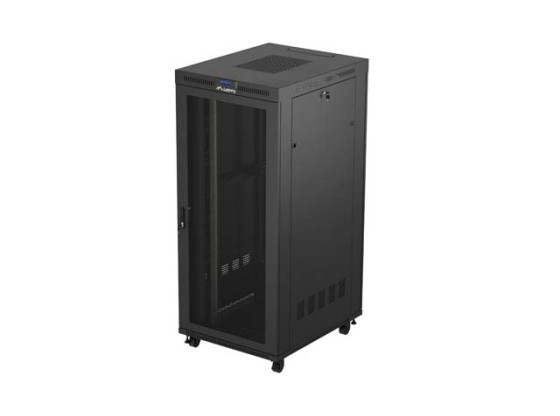 19"-OS SZABADON ÁLLÓ RACK SZEKRÉNY 37U/800X1000 (FLAT PACK) FEKETE ÜVEGAJTÓVAL LCD LANBERG V2