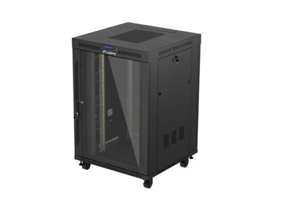 19" RACK SZEKRÉNY SZABADON ÁLLÓ 22U/800X800 (FLAT PACK) ÜVEGAJTÓVAL LCD FEKETE LANBERG V2
