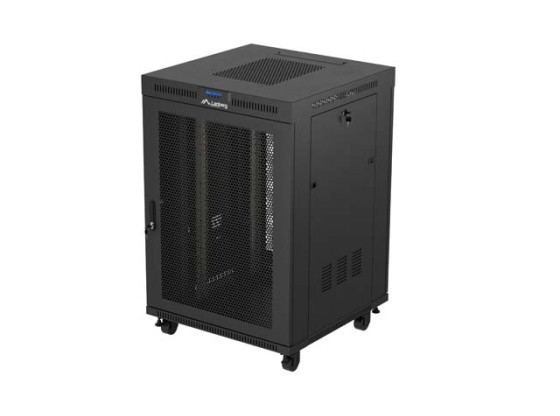 19" RACK SZEKRÉNY SZABADON ÁLLÓ 22U/800X800 (FLAT PACK) FEKETE ÜVEGAJTÓVAL LCD LANBERG V2