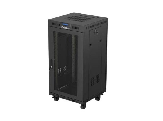 19" RACK SZEKRÉNY SZABADON ÁLLÓ 22U/600X600 (FLAT PACK) HÁLÓS AJTÓVAL LCD FEKETE LANBERG V2