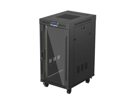 INSTALLÁCIÓS RACK 19" 22U 600X800 FEKETE LANBERG ÜVEGAJTÓ (FLAT PACK) V2