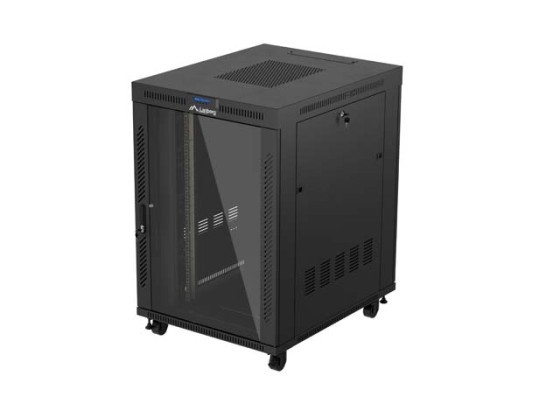 RACKBE SZERELHETŐ INSTALLÁCIÓS SZEKRÉNY 19" 22U 800X1000 FEKETE ÜVEGAJTÓ LCD LANBERG (FLAT PACK) V2