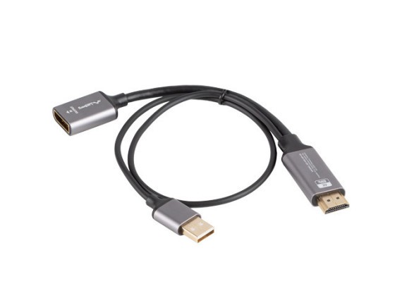 HDMI(M)->DISPLAYPORT(F) 4K ADAPTER 20CM KÁBELRE EZÜST LANBERG