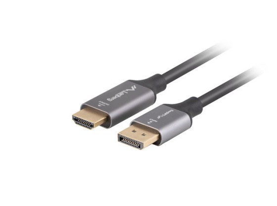 DISPLAYPORT(M) ->HDMI(M) KÁBEL 1.8M 4K FEKETE/EZÜST LANBERG
