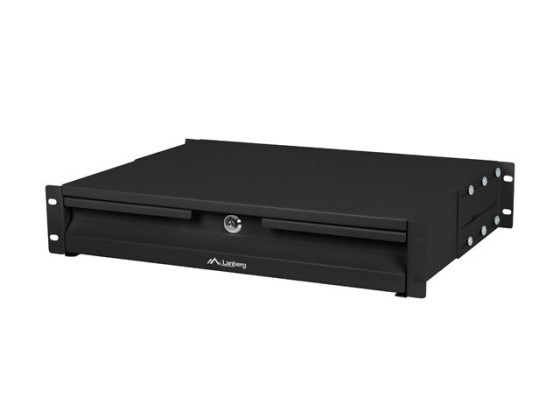 FIÓK 19" 2U 360MM-ES SZEKRÉNYEKHEZ FEKETE LANBERG (2U/483X360MM TERHELHETŐSÉG 90KG-IG, 4 PONTOS RÖGZÍTÉS)