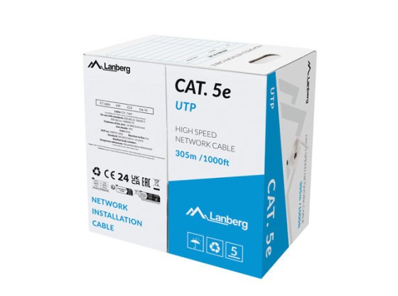 LAN UTP CAT.5E 305M VEZETÉK CCA SZÜRKE FLUKE PASSZOLT LANBERG
