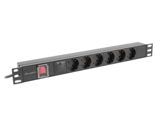 HÁLÓZATI SZALAG RACK PDU 19" LANBERG 1U 10A 6X SCHUKO 2M FEKETE C14