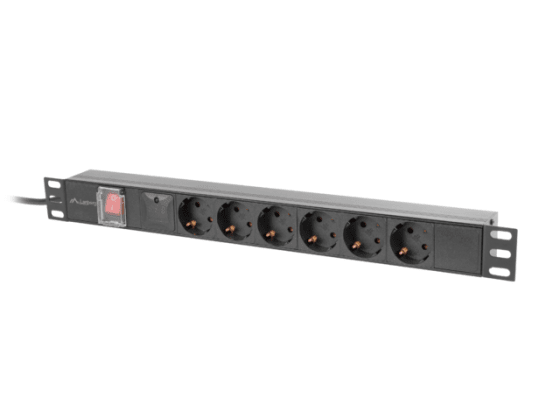 HÁLÓZATI SZALAG RACK PDU 19" LANBERG 1U 10A 6X SCHUKO 2M FEKETE C14