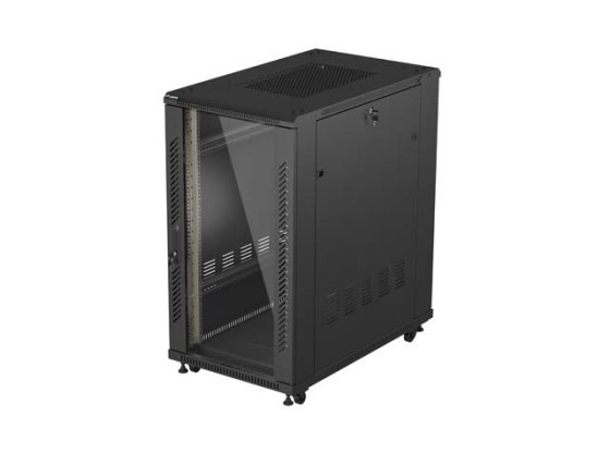INSTALLÁCIÓS ÁLLVÁNY 19" 22U 600X1000 FEKETE LANBERG ÜVEGAJTÓ (LAPOS CSOMAGOLÁS)