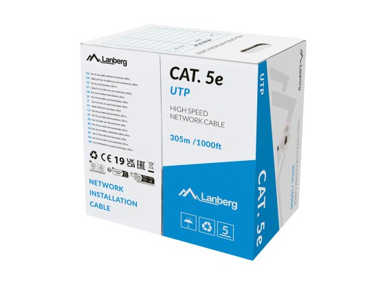 LAN KÁBEL CAT.5E UTP 305M SOLID CU LSZH SZÜRKE CPR + FLUKE PASSED LANBERG