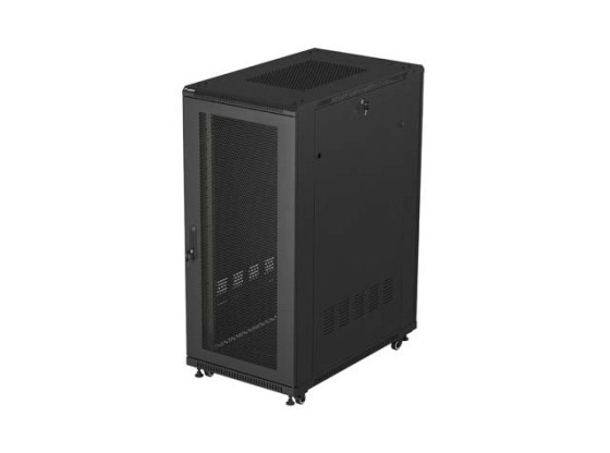19"-es, szabadon álló rack szekrény, 27U/600×1000 (összeszerelésre kész csomag), hálós ajtóval, fekete, LANBERG