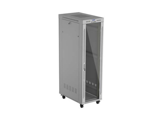 19"-es, szabadon álló rack szekrény, 42U/600×1000 (összeszerelésre kész csomag), üvegajtóval, LCD, szürke, LANBERG