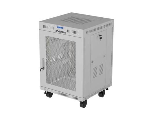 19"-es szabadon álló rack szekrény, 15U/600×800 (összeszerelésre kész csomag), hálós ajtóval, LCD, szürke, LANBERG