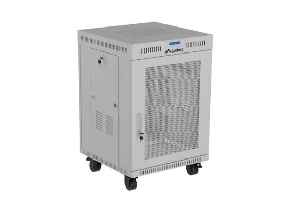 19"-es szabadon álló rack szekrény, 15U/600×800 (összeszerelésre kész csomag), hálós ajtóval, LCD, szürke, LANBERG