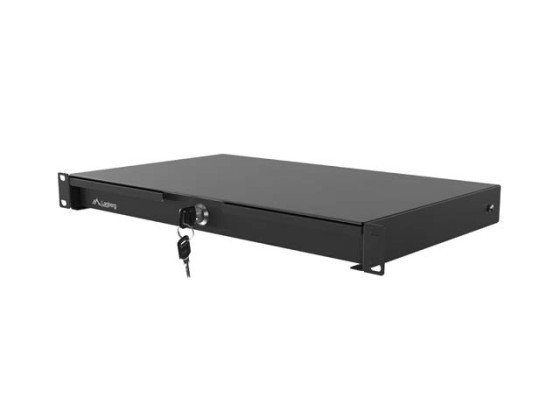 19"-es fiók, 1U/483×270 mm, maximális terhelhetőség: akár 90 kg, 4 pontos rögzítés, fekete, LANBERG