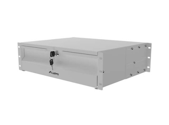 19"-es fiók, 3U/483×360 mm, maximális terhelhetőség: akár 90 kg, 4 pontos rögzítés, szürke, LANBERG