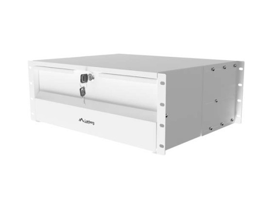 19"-es fiók, 4U/483×360 mm, maximális terhelhetőség: akár 90 kg, 4 pontos rögzítés, szürke, LANBERG