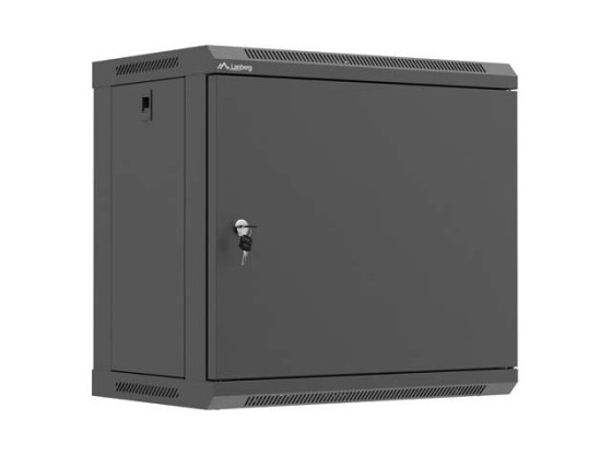 19"-es, falra szerelhető 9U-s rack szekrény, 540×350 (összeszerelésre kész csomag), fémajtóval, fekete, LANBERG