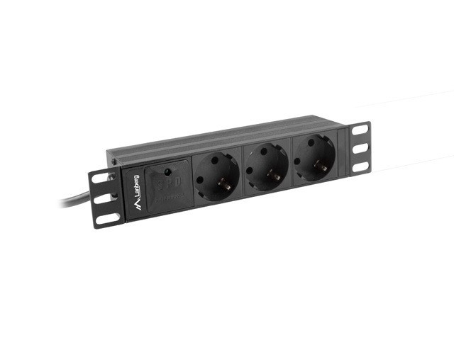 HÁLÓZATI ELOSZTÓ EGYSÉG (PDU) 10" LANBERG 1U 10A 2M 3X SCHUKO ALJZAT FEKETE C14