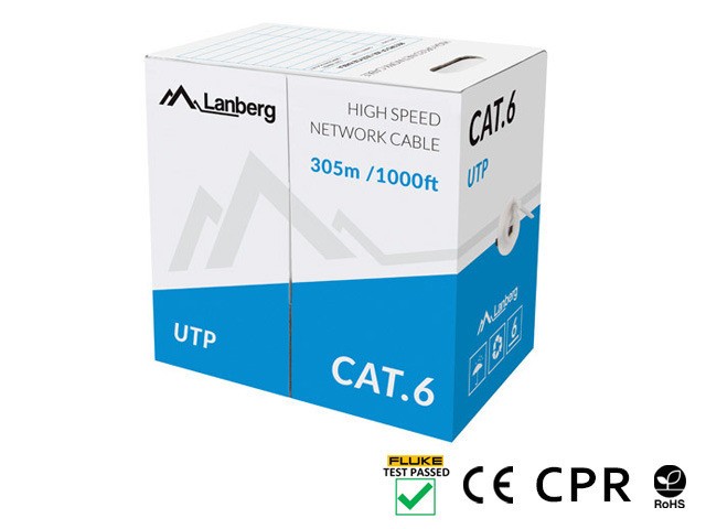 LAN KÁBEL CAT.6 UTP 305M TÖMÖR CU SZÜRKE CPR + FLUKE PASSED LANBERG