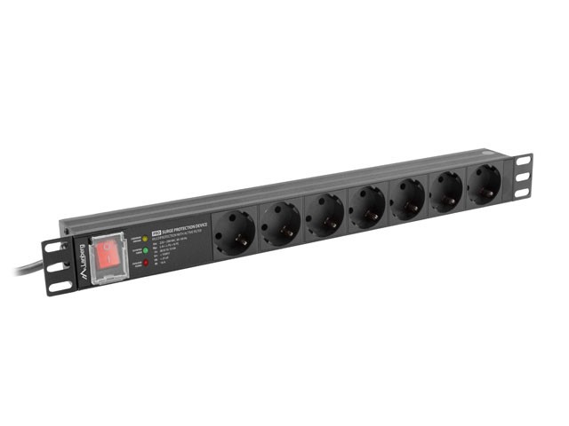 HÁLÓZATI ELOSZTÓEGYSÉG (PDU) PRO 19" LANBERG 1U 16A 2M 7X SCHUKO KONNEKTOROK SPD-3MP FEKETE
