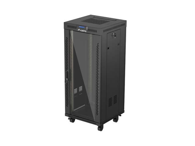 RACK SZEKRÉNY 19" SZABADON ÁLLÓ 27U/600X600 (FLAT PACK) ÜVEGAJTÓVAL LCD FEKETE LANBERG V2