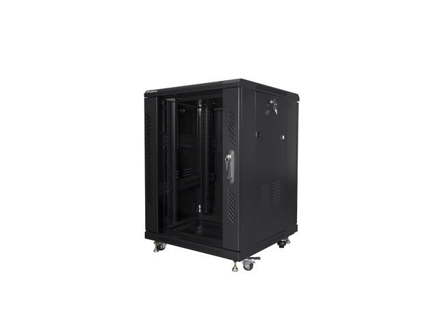 19" ÁLLVÁNYSZEKRÉNY SZABADON ÁLLÓ 15U/600X600 ÜVEGAJTÓVAL FEKETE LANBERG (ÖSSZESZERELVE)