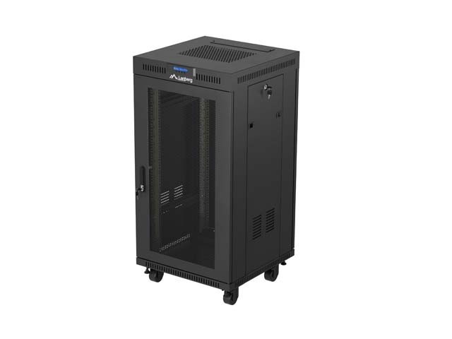19" RACK SZEKRÉNY SZABADON ÁLLÓ 22U/600X600 (FLAT PACK) HÁLÓS AJTÓVAL LCD FEKETE LANBERG V2