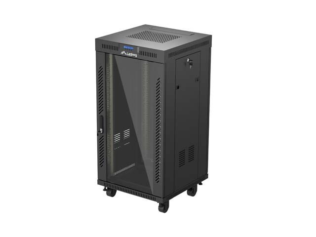 INSTALLÁCIÓS RACK 19" 22U 600X600 FEKETE LANBERG ÜVEGAJTÓ (FLAT PACK) V2
